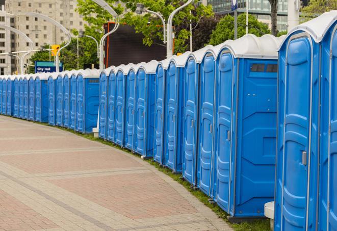 indoor/outdoor portable restrooms with easy-to-maintain facilities for large crowds in Desoto